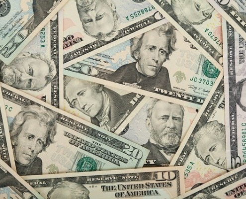 Closeup of multiple dollar bills