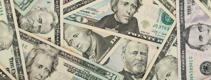 Closeup of twenty-dollar notes