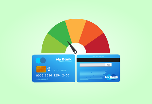 an illustration of a credit card with a rating meter