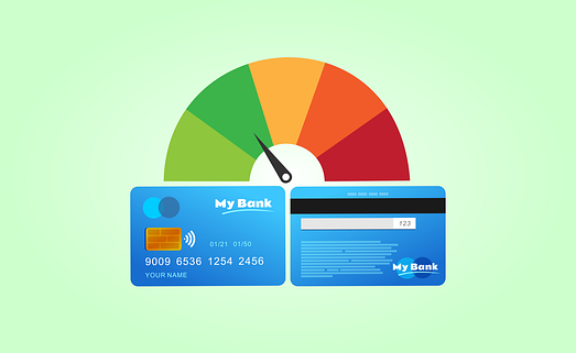 an illustration of a credit card with a rating meter