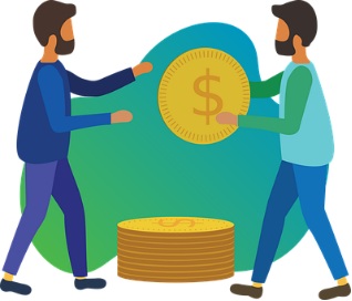 an illustration of a person giving out a loan to another person