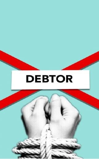 illustration of a debtor's hands tied